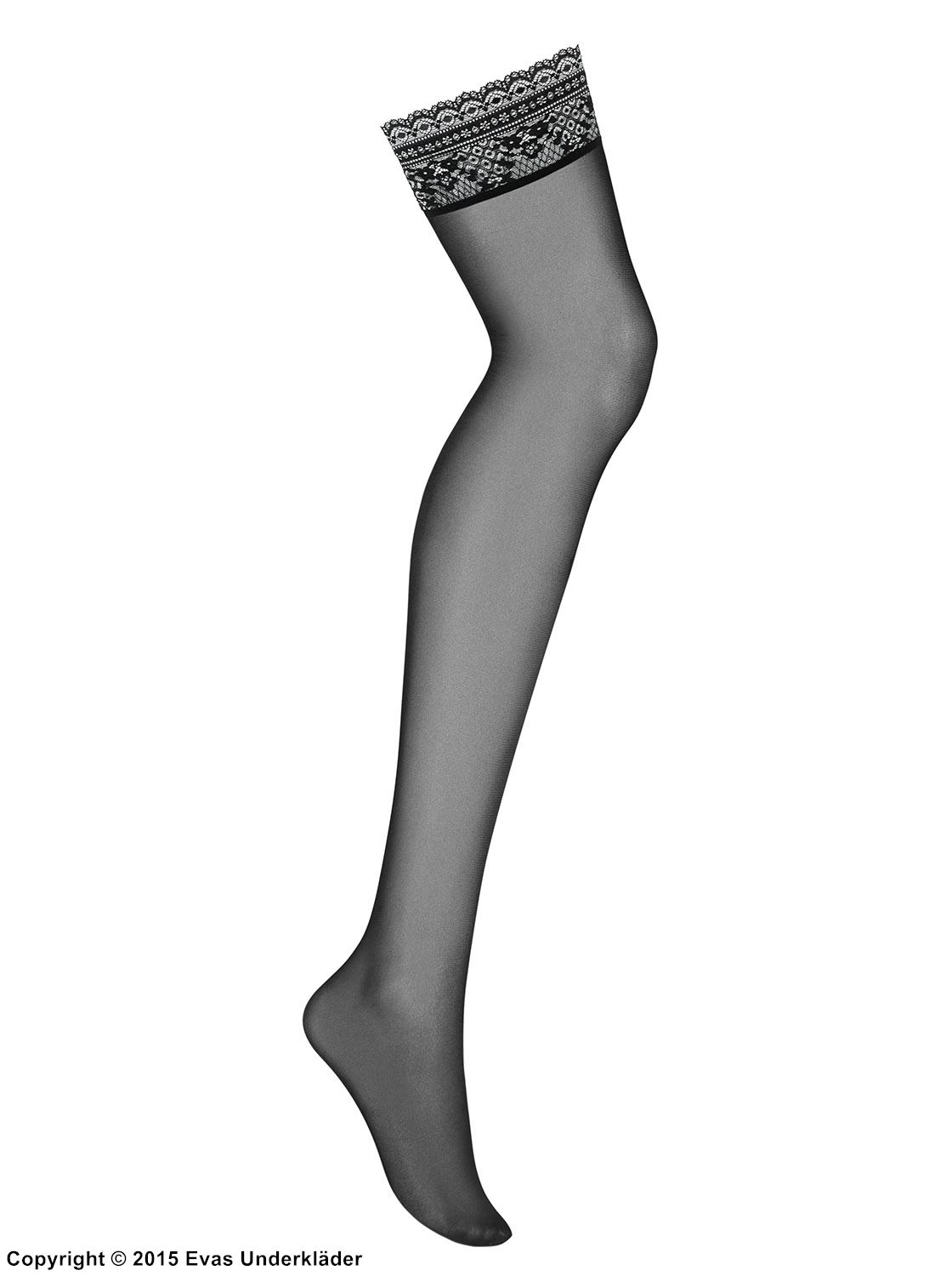 Thigh high stockings, lace edge, without back seam